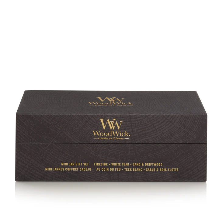 WoodWick - Deluxe Cadeauset - 3 Mini Geurkaarsen - Houtig
