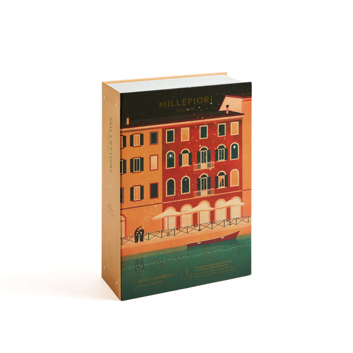 Millefiori Milano - Coffret cadeau de Noël - Bougie parfumée & Bâtonnets diffuseurs - Mela & Canella
