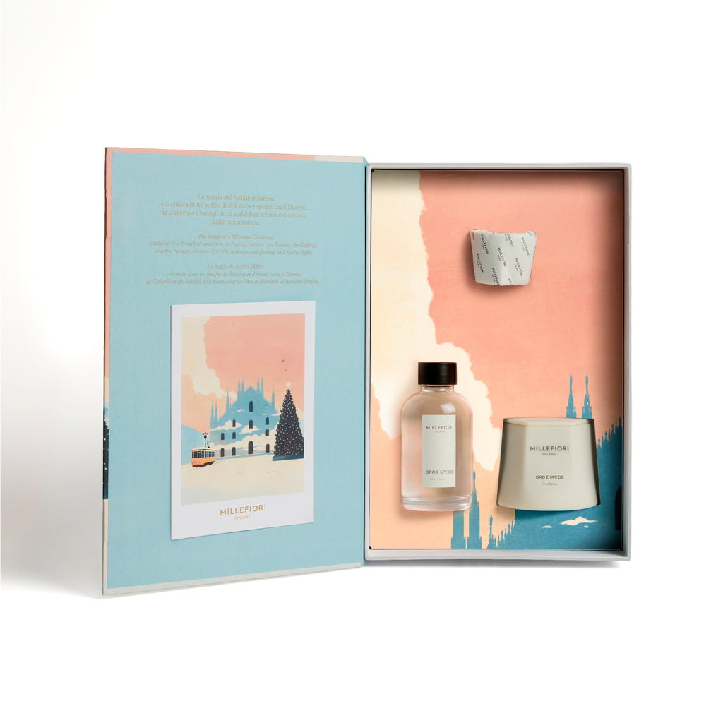 Millefiori Milano - Kerst Cadeauset - Geurkaars & Geurstokjes - Oro E Spezie