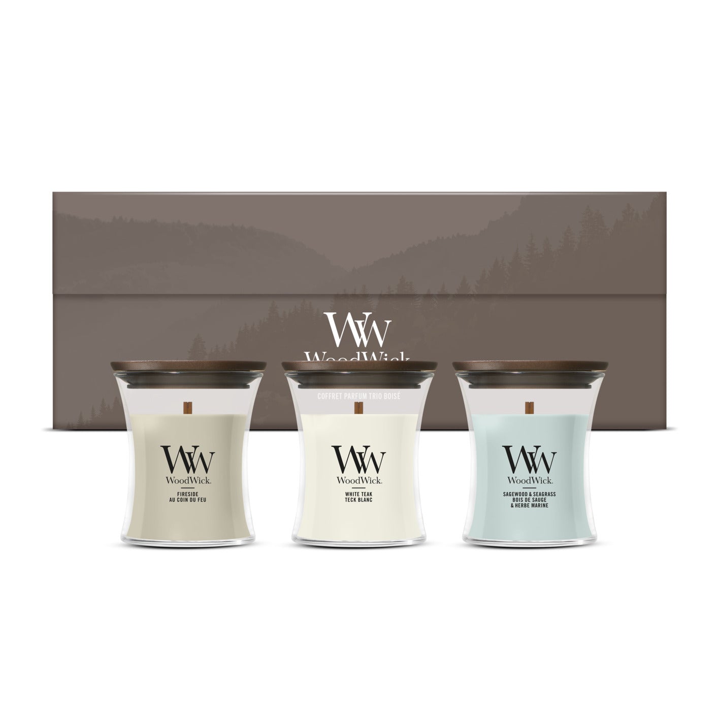 WoodWick - Deluxe Cadeauset - 3 Mini Geurkaarsen - Houtig