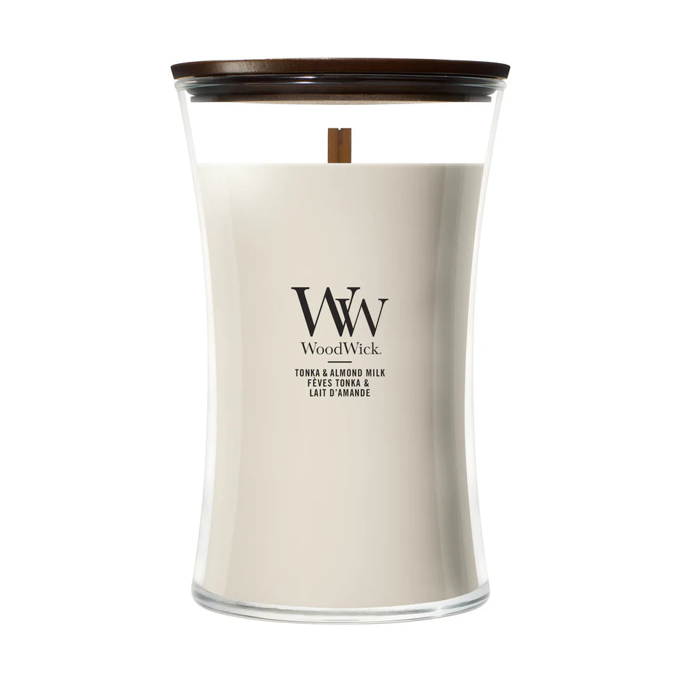 WoodWick - Tonka & Almond Milk - Large Geurkaars