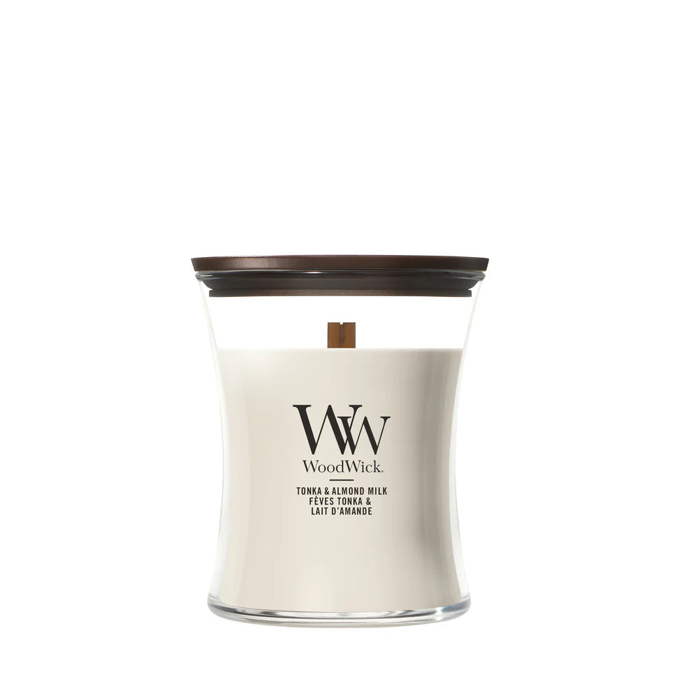 WoodWick - Tonka & Almond Milk - Medium Geurkaars