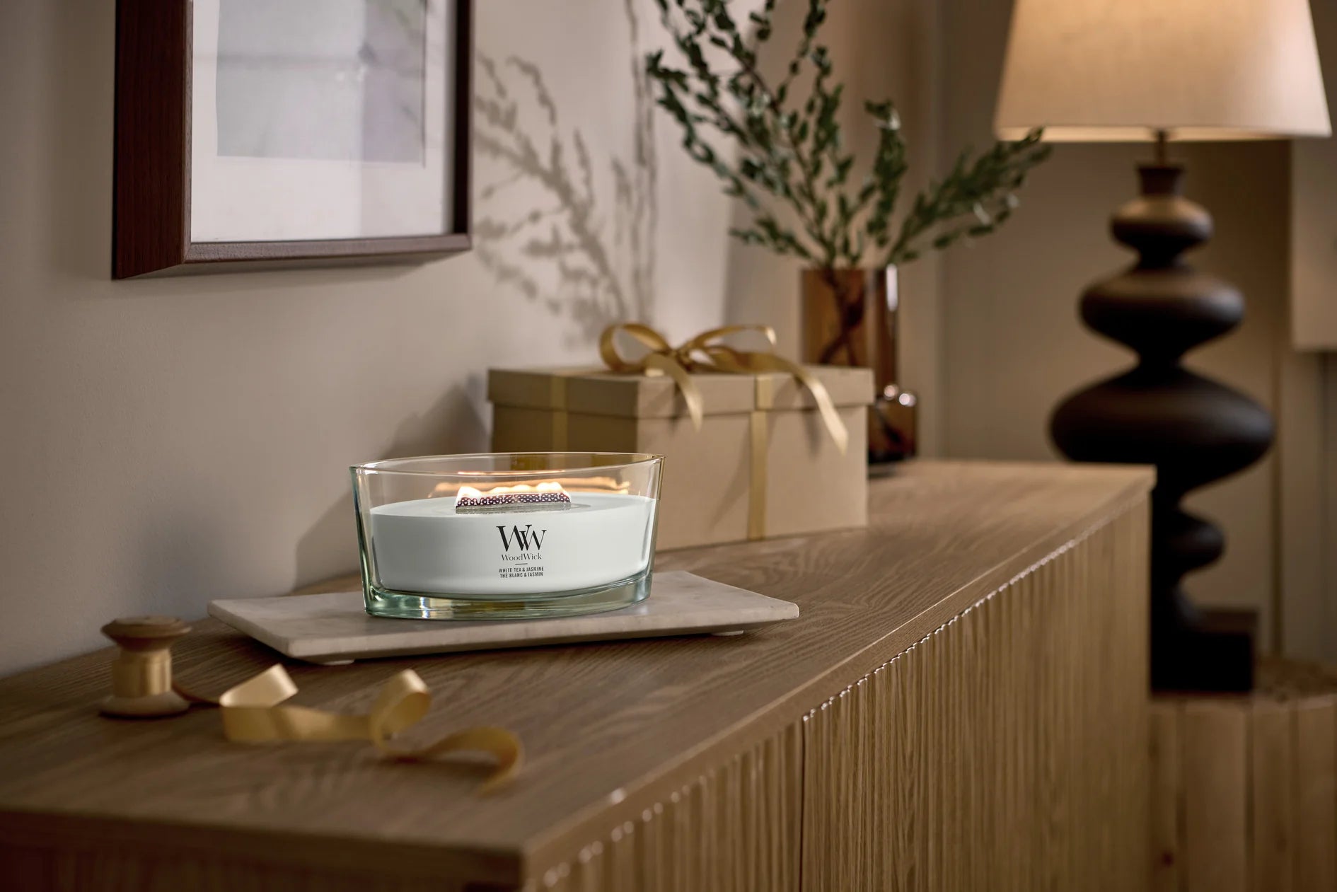 WoodWick - White Tea & Jasmine - Ellipse Geurkaars